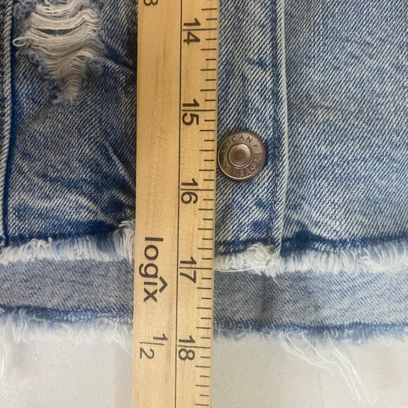 American Eagle Hoodie Crop Denim Jacket Womens XS Blue Distressed Layering - Picture 8 of 9
